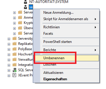 Umbenennen der Anmeldung sa